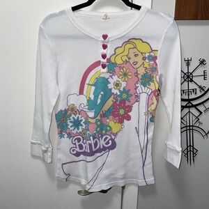 Women's Y2K Barbie Heart Button‎ Graphic Henley Shirt Rare